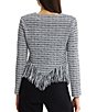 MISOOK Tweed Knit Striped V-Neck Long Sleeve Chevron Fringe Trim Button-Front Jacket - Image 2