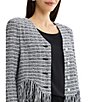 MISOOK Tweed Knit Striped V-Neck Long Sleeve Chevron Fringe Trim Button-Front Jacket - Image 4