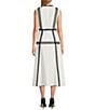 MISOOK Woven Eyelet Lace Contrast Trim Round Neck Sleeveless Fit And Flare Maxi Dress, Color:White/Black - Image 2