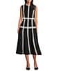 MISOOK Woven Eyelet Lace Contrast Trim Round Neck Sleeveless Fit And Flare Maxi Dress, Color:Black/White - Image 1