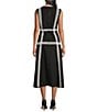 MISOOK Woven Eyelet Lace Contrast Trim Round Neck Sleeveless Fit And Flare Maxi Dress, Color:Black/White - Image 2