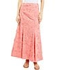Color:Ocean Coral - Image 1 - Woven Fringe Floral Applique Pleated A-Line Coordinating Maxi Skirt