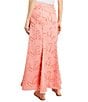 Color:Ocean Coral - Image 2 - Woven Fringe Floral Applique Pleated A-Line Coordinating Maxi Skirt