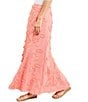 Color:Ocean Coral - Image 3 - Woven Fringe Floral Applique Pleated A-Line Coordinating Maxi Skirt