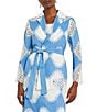 Color:Adriatic Blue/White - Image 1 - Woven Novelty Lace Notch Lapel Long Sleeve Tie Front Jacket