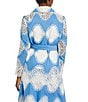 Color:Adriatic Blue/White - Image 2 - Woven Novelty Lace Notch Lapel Long Sleeve Tie Front Jacket
