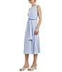 Color:Adriatic Blue/New Ivory - Image 3 - Woven Round Neck Sleeveless Twist Front Detail Midi Shift Dress