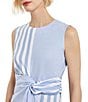 Color:Adriatic Blue/New Ivory - Image 4 - Woven Round Neck Sleeveless Twist Front Detail Midi Shift Dress