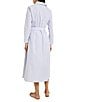 Color:Mazarine/White - Image 2 - Woven Stripe Print Point Collar Long Sleeve Floral Embroidered Belted Midi Shirt Dress