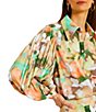Color:Clover/Green/Multi - Image 4 - Woven Watercolor Print Point Collar Long Pleated Sleeve Button-Front Blouse