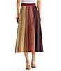 MISOOK Wrinkle-Resistant Lurex Metallic Knit No-Roll Waist Stripe Flared Coordinating Midi Skirt - Image 2