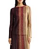 MISOOK Wrinkle-Resistant Shimmer Lurex Metallic Knit Stripe Boat Neck Long Sleeve Coordinating Tunic - Image 1