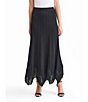 MISOOK x Lani Lynn Coordinating Ribbed Knit Elastic Waist Asymmetrical Fringe Hem Maxi Skirt, Color:Black - Image 2