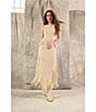 MISOOK x Lani Lynn Coordinating Ribbed Knit Elastic Waist Asymmetrical Fringe Hem Maxi Skirt, Color:Pearl - Image 5