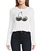 Miss Chievous Cherry Graphic Shirred Long Sleeve Top, Color:White - Image 1