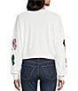 Miss Chievous Embroidered Sequin Bow Long Sleeve Cropped Pullover, Color:Winter White - Image 2