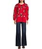 Miss Chievous Embroidered Sequin Nutcracker Long Sleeve Oversized Pullover, Color:Brilliant Red - Image 3