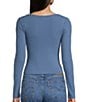 Color:Coronet Blue - Image 2 - Long Sleeve Tie Front Rib Knit Top