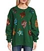 Miss Chievous Oversized Embroidered Sequin Ornament Long Sleeve Pullover, Color:Eden - Image 1
