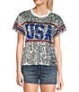 Miss Chievous Short Sleeve Sequin-Front USA T-Shirt, Color:White/Silver - Image 1