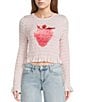 Miss Chievous Strawberry Graphic Shirred Long Sleeve Top, Color:Icy Pink - Image 1