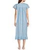 Color:Blue/White Branches - Image 2 - Branches Printed Short Sleeve Round Neck Cotton Woven Long Nightgown