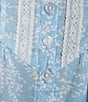 Color:Blue/White Branches - Image 3 - Branches Printed Short Sleeve Round Neck Cotton Woven Long Nightgown