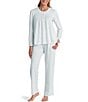 Miss Elaine Brushed Solid Honeycomb Knit Long Sleeve Round Neck Long Pajama Set - Image 1