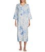 Color:Blue Garden - Image 1 - Garden Print Cotton Sateen Long Zip-Front Robe
