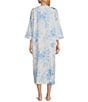 Color:Blue Garden - Image 2 - Garden Print Cotton Sateen Long Zip-Front Robe