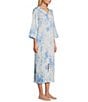 Color:Blue Garden - Image 3 - Garden Print Cotton Sateen Long Zip-Front Robe