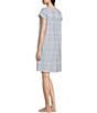 Color:Blue/Pink Multi Plaid - Image 4 - Woven Cottonessa Round Neck Short Sleeve Plaid Short Nightgown
