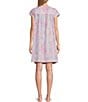 Color:Pink/Blue Large Flowers - Image 2 - Cotton Woven Lavender Floral Cottonessa Smocked Round Neck Short Sleeve Short Nightgown