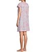 Color:Pink/Blue Large Flowers - Image 4 - Cotton Woven Lavender Floral Cottonessa Smocked Round Neck Short Sleeve Short Nightgown
