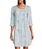 Color:Blue Bouquets - Image 1 - Cottonessa Bouquet Printed Smocked Trim Scoop Neck 3/4 Sleeve Short Nightgown