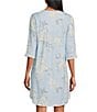 Color:Blue Bouquets - Image 2 - Cottonessa Bouquet Printed Smocked Trim Scoop Neck 3/4 Sleeve Short Nightgown
