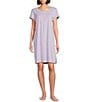 Color:Lavender Foulard - Image 1 - Cottonessa Geometric Print Button Front Round Neck Short Sleeve Short Nightgown