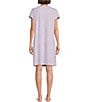 Color:Lavender Foulard - Image 2 - Cottonessa Geometric Print Button Front Round Neck Short Sleeve Short Nightgown