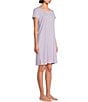 Color:Lavender Foulard - Image 3 - Cottonessa Geometric Print Button Front Round Neck Short Sleeve Short Nightgown
