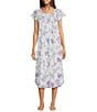 Color:Lavender Flowers - Image 1 - Cottonessa Knit Floral Print Short Sleeve Long Nightgown