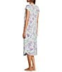 Color:Lavender Flowers - Image 4 - Cottonessa Knit Floral Print Short Sleeve Long Nightgown