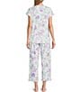 Color:Lavender Flowers - Image 2 - Cottonessa Knit Floral Short Sleeve Top & Capri Pajama Set