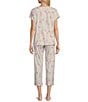 Color:Pink Wildflowers - Image 2 - Cottonessa Short Sleeve Round Neck Soft Interlock Knit Capri Pajama Set
