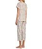 Color:Pink Wildflowers - Image 4 - Cottonessa Short Sleeve Round Neck Soft Interlock Knit Capri Pajama Set