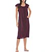 Color:Eggplant - Image 1 - Embroidered Flutter-Sleeve Round Neck Midi Nightgown
