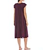 Color:Eggplant - Image 2 - Embroidered Flutter-Sleeve Round Neck Midi Nightgown
