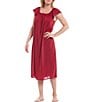 Color:Dark Cherry - Image 1 - Embroidered Flutter-Sleeve Round Neck Midi Nightgown