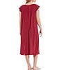 Color:Dark Cherry - Image 2 - Embroidered Flutter-Sleeve Round Neck Midi Nightgown