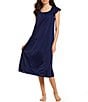 Color:Dark Navy - Image 1 - Embroidered Flutter-Sleeve Round Neck Midi Nightgown