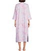 Color:Pink/Blue Large Flowers - Image 2 - Floral Cotton Sateen Woven Long Zip Robe